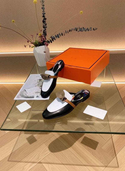 Mules Femme Cuir Confort Bout Fermé - Boucle Métallique Talons Bas