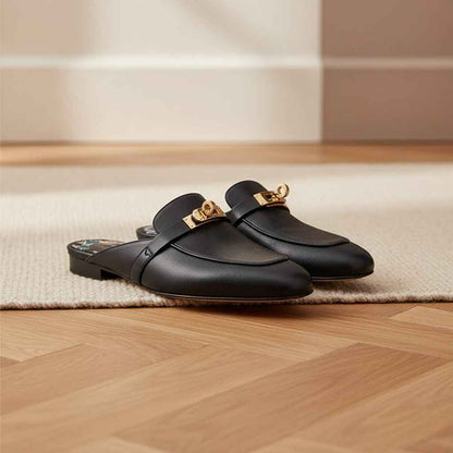 Mules Femme Cuir Confort Bout Fermé - Boucle Métallique Talons Bas