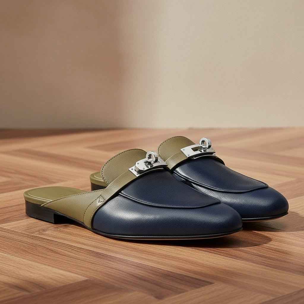 Mules Femme Cuir Confort Bout Fermé - Boucle Métallique Talons Bas