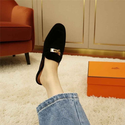 Mules Femme Cuir Confort Bout Fermé - Boucle Métallique Talons Bas