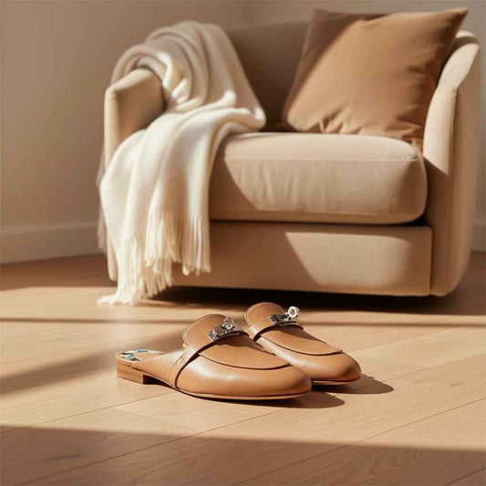 Mules Femme Cuir Confort Bout Fermé - Boucle Métallique Talons Bas