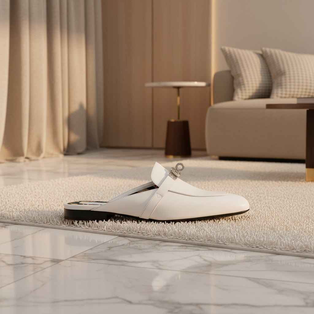 Mules Femme Cuir Confort Bout Fermé - Boucle Métallique Talons Bas