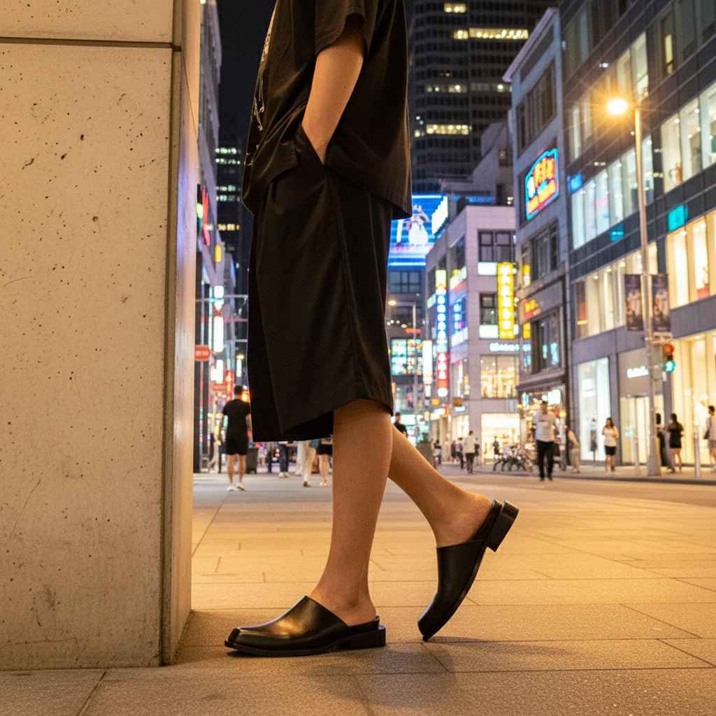 Mules Homme Cuir Décontractées Bout Carré - Sabots Ajourés Sans Talon