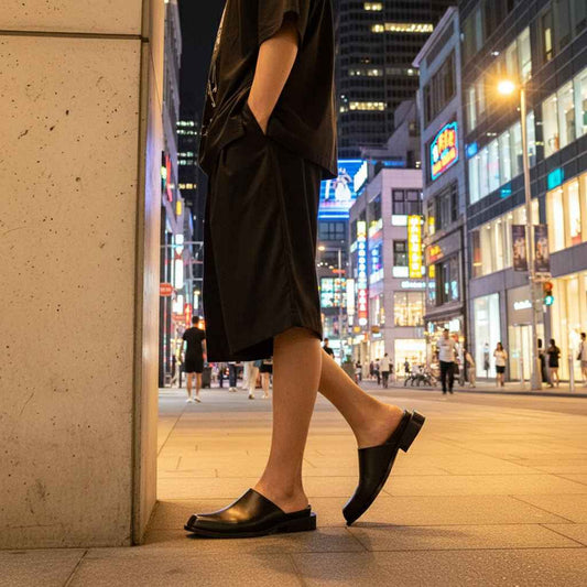 Mules Homme Cuir Décontractées Bout Carré - Sabots Ajourés Sans Talon