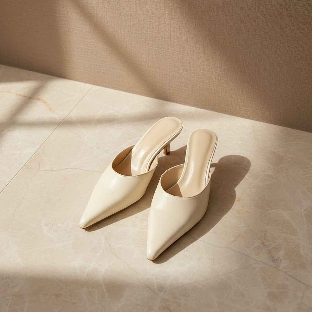 sandales Femme Cuir Véritable Bout Pointu - Sabots Français Talons Aiguilles