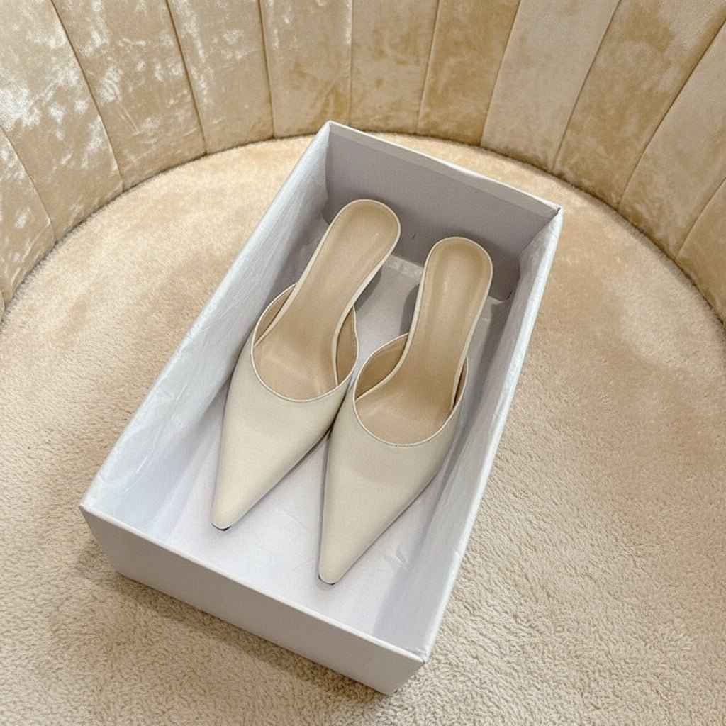 sandales Femme Cuir Véritable Bout Pointu - Sabots Français Talons Aiguilles