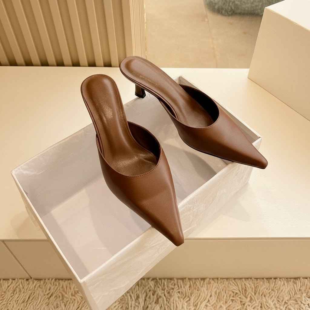 sandales Femme Cuir Véritable Bout Pointu - Sabots Français Talons Aiguilles