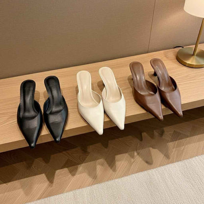 sandales Femme Cuir Véritable Bout Pointu - Sabots Français Talons Aiguilles