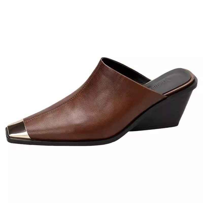 Sandales Femme Cuir Véritable Talons Hauts - Sabots Élégants Baotou Sans Talon Arrière