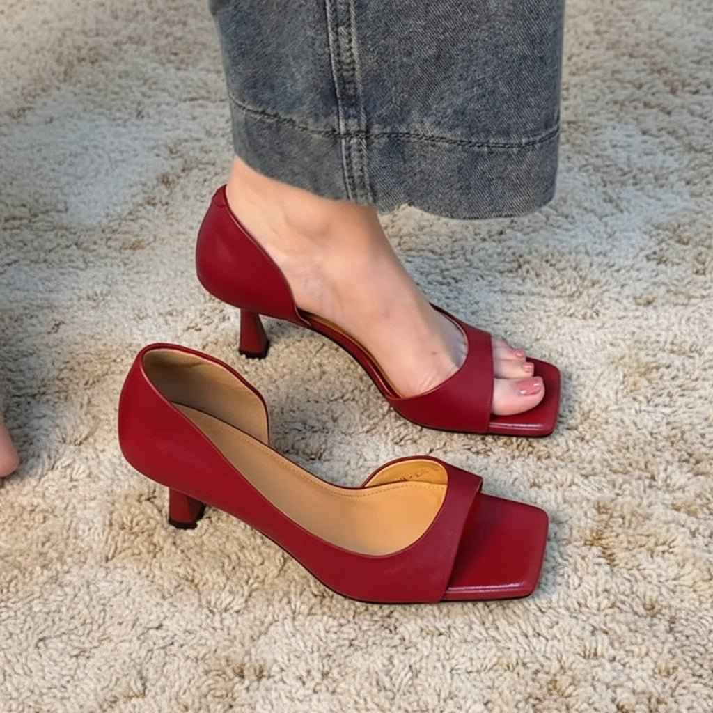 Sandales Femme Peau Mouton Talons Hauts - Élégantes avec Bride Cheville et Bout Carré pour l'Été