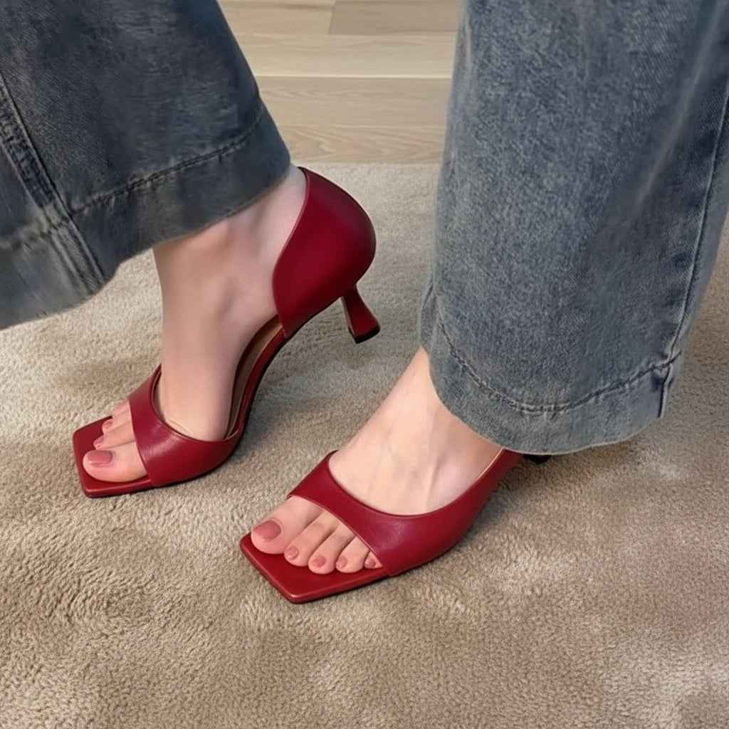 Sandales Femme Peau Mouton Talons Hauts - Élégantes avec Bride Cheville et Bout Carré pour l'Été