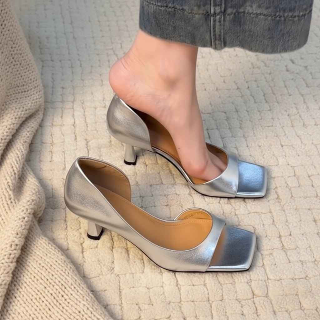 Sandales Femme Peau Mouton Talons Hauts - Élégantes avec Bride Cheville et Bout Carré pour l'Été