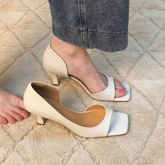 Sandales Femme Peau Mouton Talons Hauts - Élégantes avec Bride Cheville et Bout Carré pour l'Été