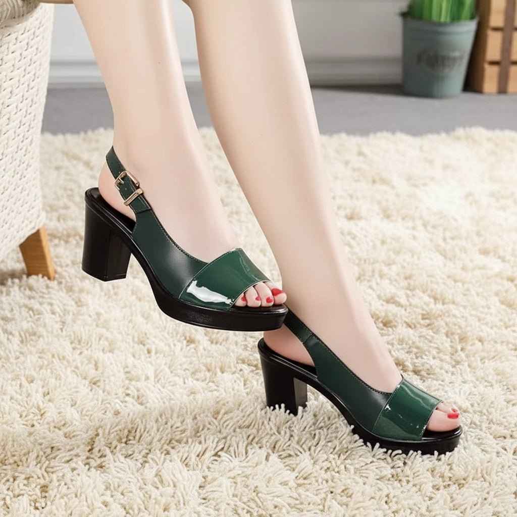 Sandales Romaines Cuir Femme - Talons Épais Plateforme Été