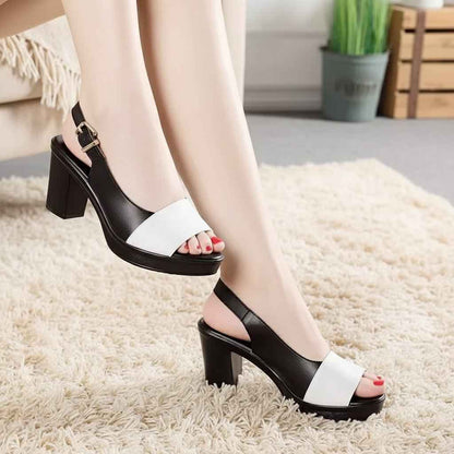 Sandales Romaines Cuir Femme - Talons Épais Plateforme Été