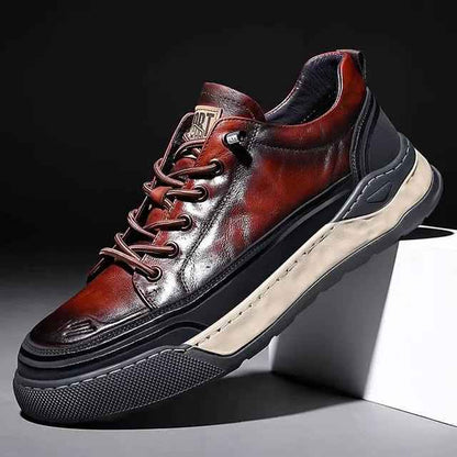 Sneakers Cuir Homme Lacets - Chaussures Sport Casual Confort