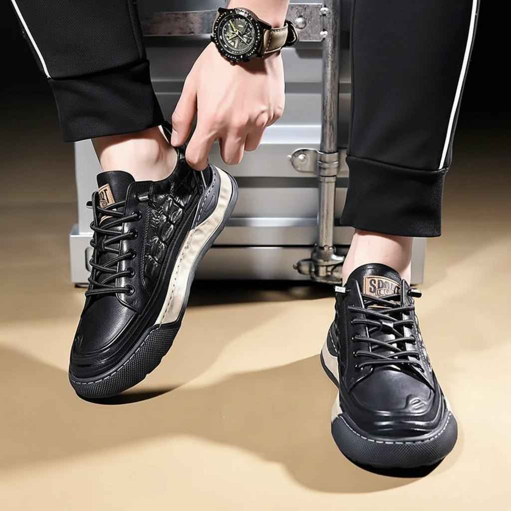 Sneakers Cuir Homme Lacets - Chaussures Sport Casual Confort