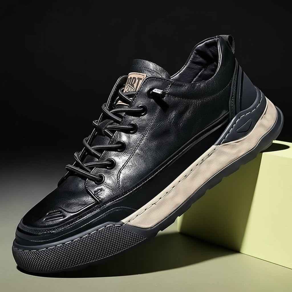 Sneakers Cuir Homme Lacets - Chaussures Sport Casual Confort