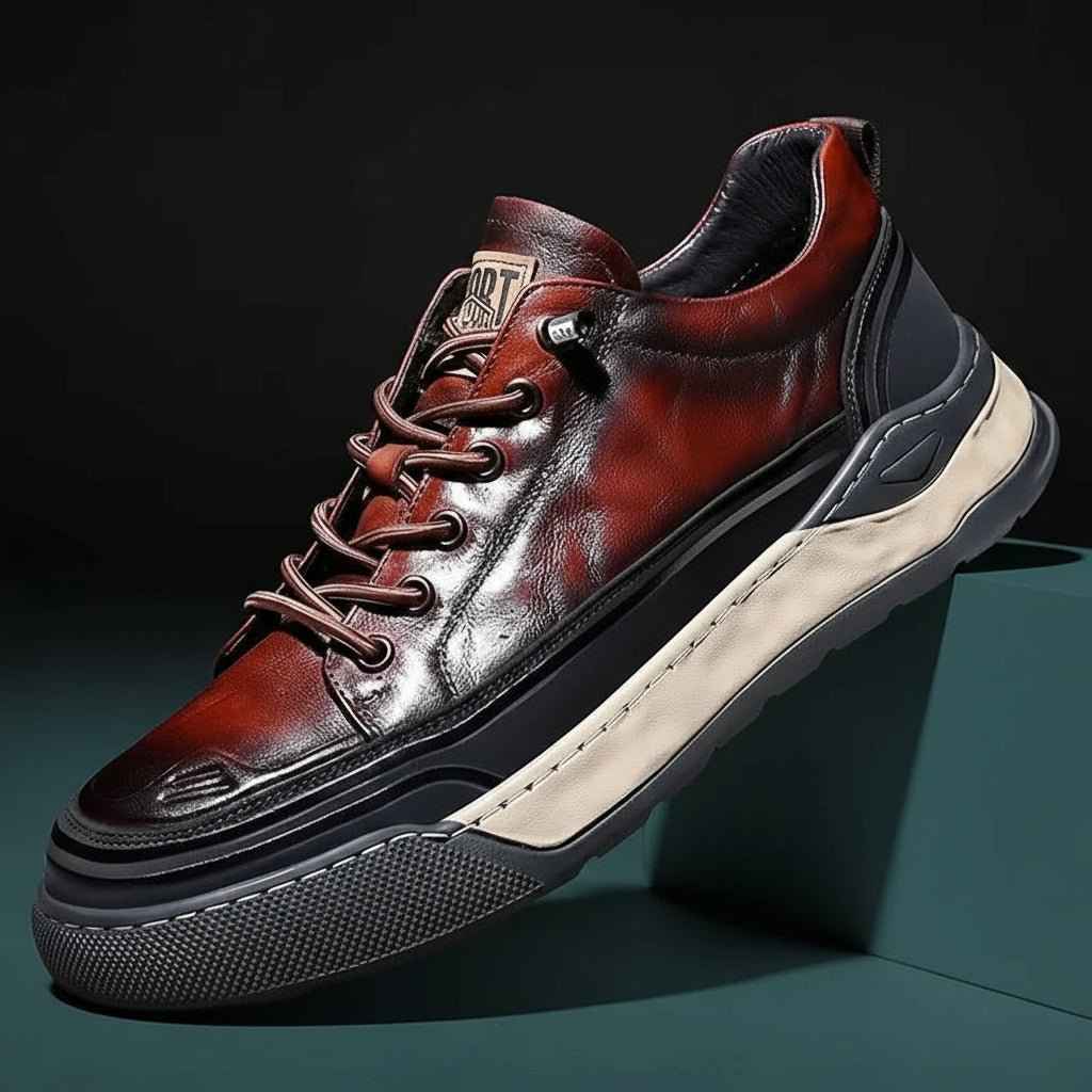 Sneakers Cuir Homme Lacets - Chaussures Sport Casual Confort